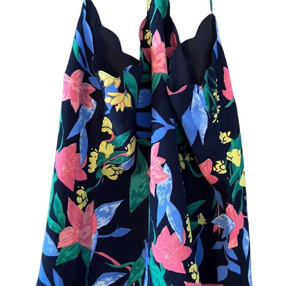 J. Crew Women's Black Floral Criss Cross Scallop Halter Top Tank Blouse - Picture 5 of 6